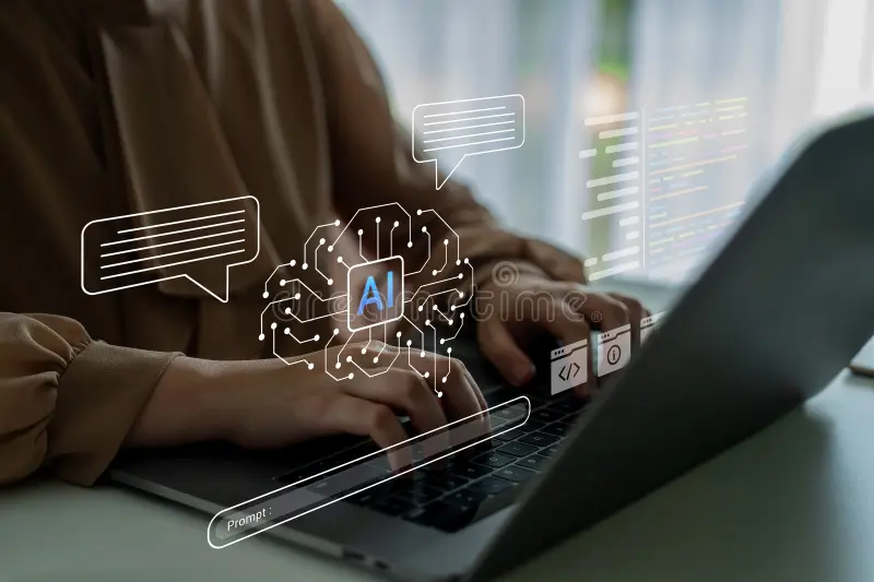 Beginner using ChatGPT on a laptop to learn artificial intelligence and improve productivity