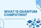 "A futuristic quantum computer inside a high-tech laboratory with glowing blue qubits, advanced processors, holographic data streams, scientists working nearby, ultra-realistic, cinematic lighting, 8K technology illustration."