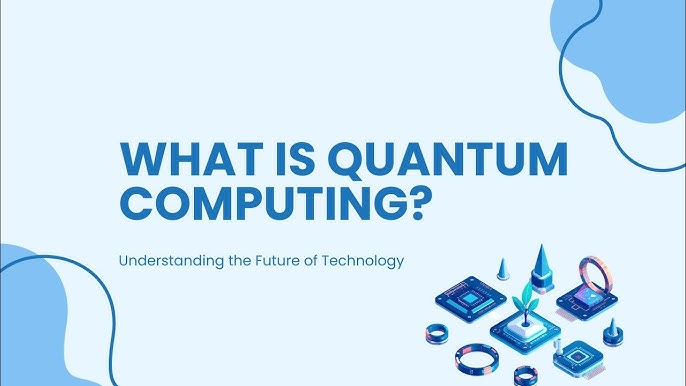 "A futuristic quantum computer inside a high-tech laboratory with glowing blue qubits, advanced processors, holographic data streams, scientists working nearby, ultra-realistic, cinematic lighting, 8K technology illustration."
